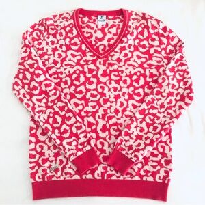 Daily Sports Born in Sweden Cotton Sweater EUC Pink & White Print Size XS Soft